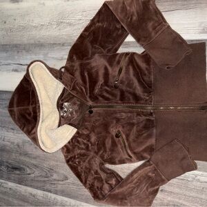 Hollister Chocolate Brown Women's Sweater with Cream Hood